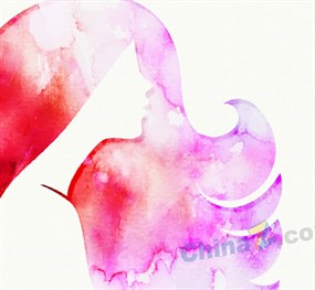 水彩长发女子侧脸头像矢量图